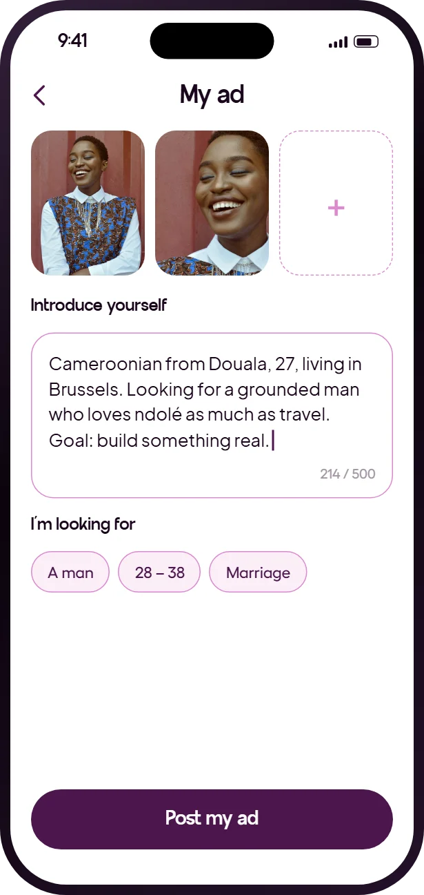 My ad screen of the Heyama app