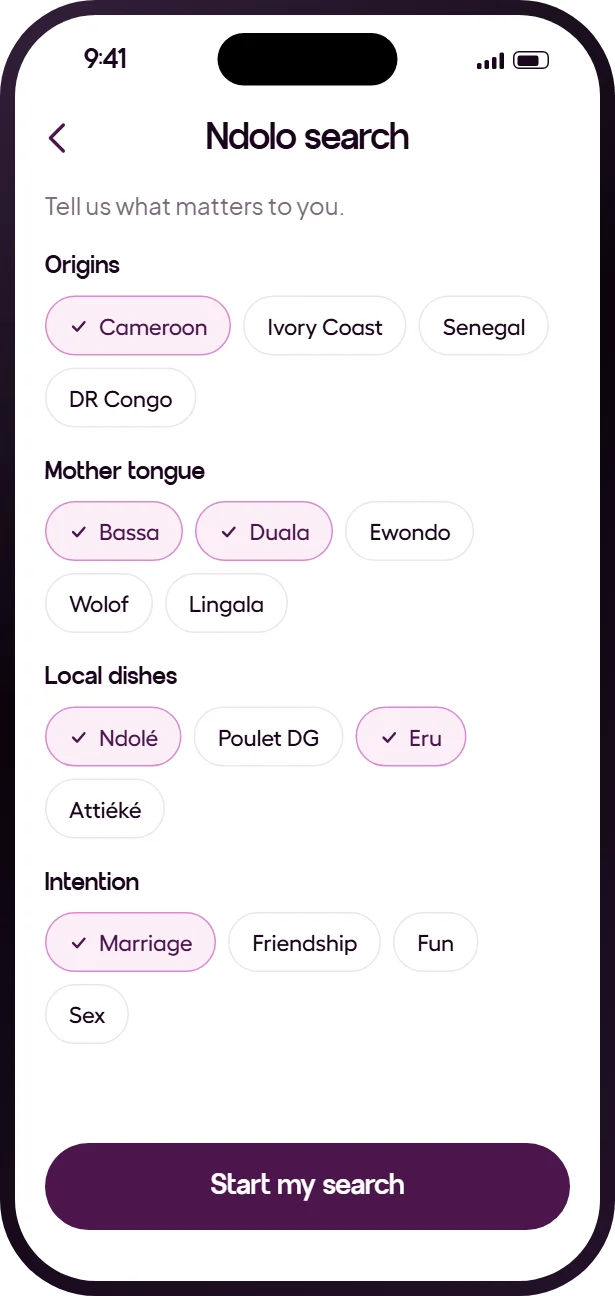 Ndolo search screen of the Heyama app