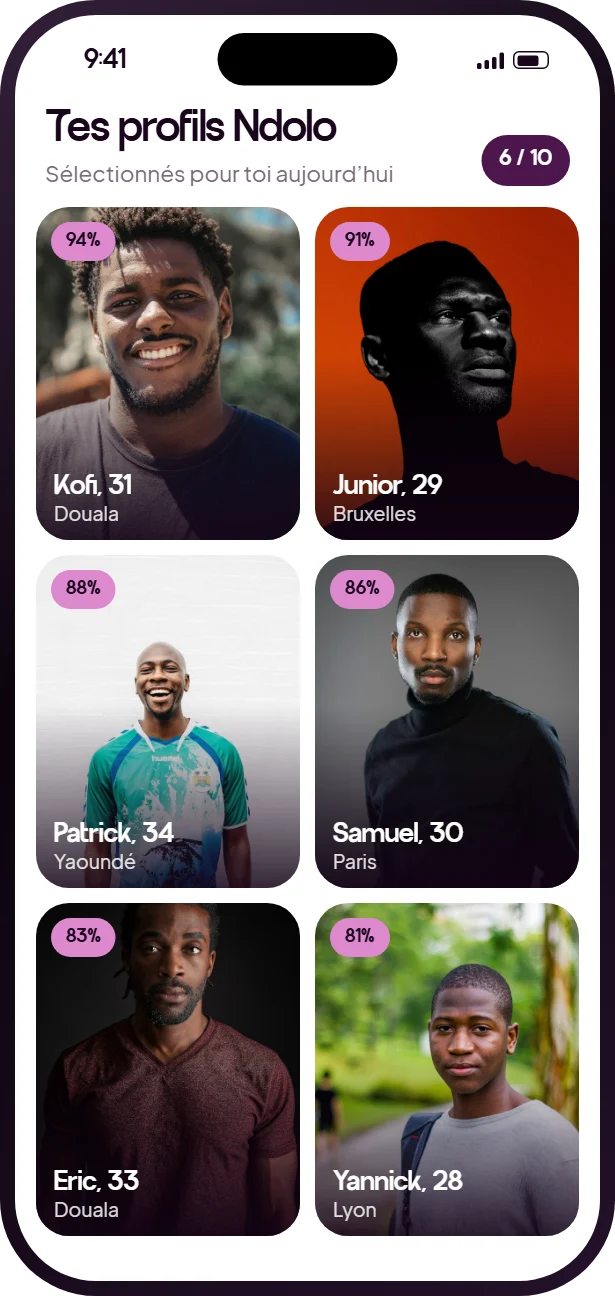 Écran Tes profils Ndolo de l’app Heyama